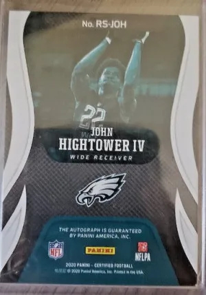 2020 Panini Certified -John Hightower IV /10 Rookie Signatures Mirror Gold back